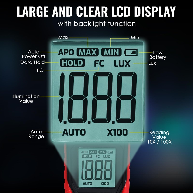 Light Meter Digital Illuminance Lux Meter 0.1 to 200,000 LUX