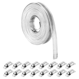 sourcing map 304 Stainless Steel Hose Clamps, Cut-to-Fit 26.2 ft Metal Strap + 16 Stronger Fasteners Kit, Adjustable Worm Gear Band Hose Clamps for DIY Intercooler Pipe Plumbing Tube Fuel Line