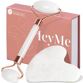 BAIMEI Face Roller & Gua Sha Set, Jade Facial Roller Beauty Massage Tool, para la cara, el cuello y los músculos corporales, relaja y estimula el fluj