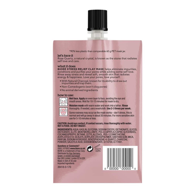 Biore Rose Quartz and Charcoal Stress Relief Clay Mask, 50