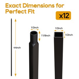 12P Wrought Iron Balusters Plain Bar for Staircase, 1/2" x 44" Square Hollow Spindles Deck Balusters, Black Metal Balusters for Stairs, Straight Stair Banister Spindles Railing