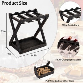 WDSHIYI Rustic Wood Wine Rack for 4 Bottles and 6 Stemware Glass Holder- Countertop Wine Racks with Glass Holder, Home, Kitchen, Dining Room Bar Décor Vintage Black