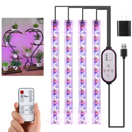 Hywyimlait 7.8'' Growing Lamp for Indoor Plants, Red & Blue & Yellow Full Spectrum, LED Grow Light Strips with 4/8/12H Timer,10 Dimmable Levels for Green House Succulent,4 Head