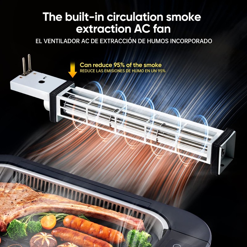 X&E Smokeless Indoor Grill, 1500W Non-Stick Removable Grill Rack &