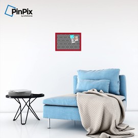 PinPix Decorative pin Cork Bulletin Board Made from self-Healing Canvas, Global Damask Design Printed at 18x12 Inches and Framed in Red Stain on Beech(WOM56673)