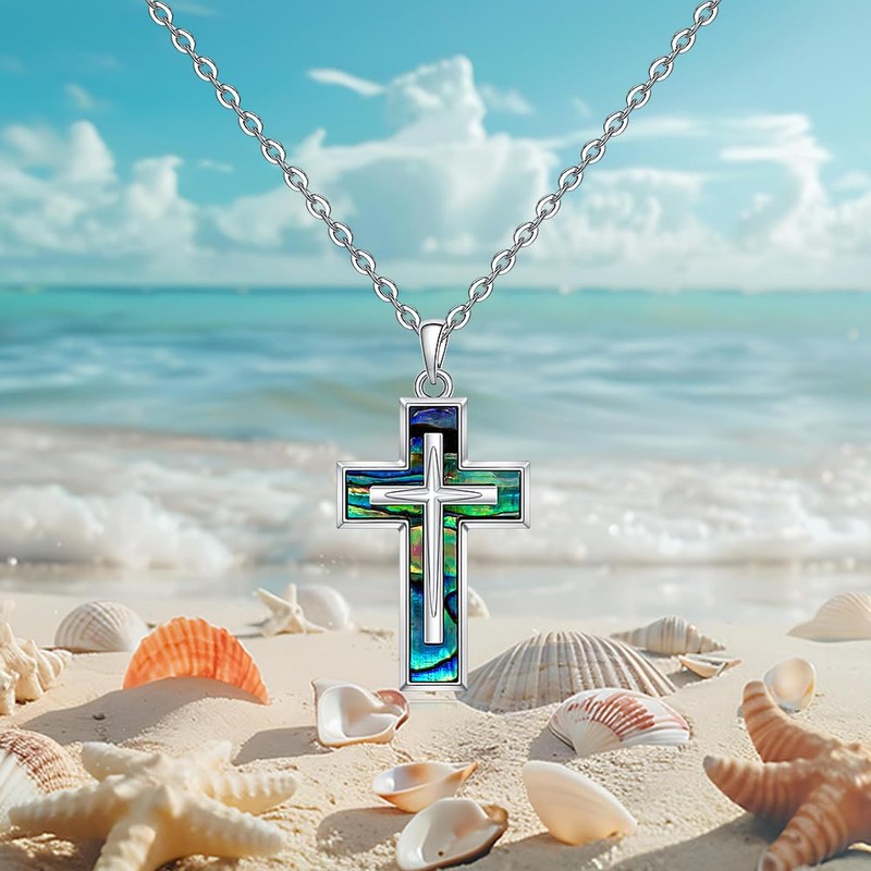 Abalone Cross Necklace for Women Sterling Silver Cross Pendant Jewelry