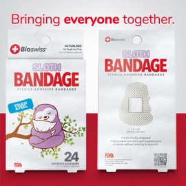 BioSwiss Kids Bandages | 24pcs Self-Adhesive Sterile Unique Shaped Bandages Colorful Funny Cute Toddler Girls & Boys, Adults First Aid, Protect Scrapes and Cuts | Wellness for Everyone (Sloth)