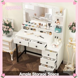 Yamissi 11 Led Lights Makeup Desk Set with Mirror Dressing Dresser Table White Vanity