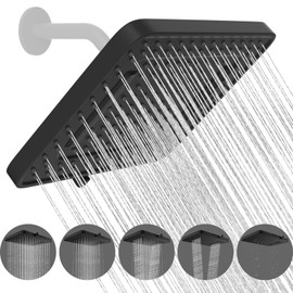 Hibbent 5 Spray Modes Shower Head, 13'' High Pressure Rain Shower Head, Large Rainfall Showerhead, High Flow Waterfall Bathroom Fixed Showerheads with Adjustable Swivel Ball Joint, Matte Black