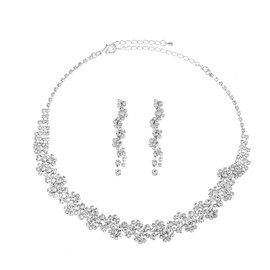 RUOFFETA Bridal Jewelry Set, Silver Rhinestone Necklace Earrings Set Wedding Jewelry Set for Brides and Bridesmaid(Style G)