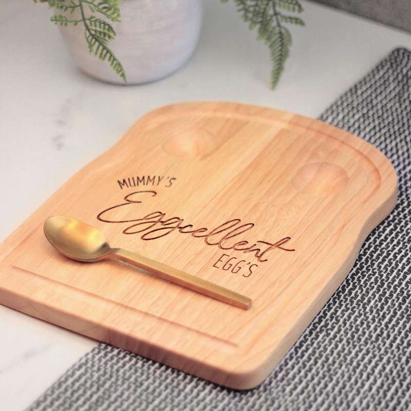 eBuyGB Engraved Breakfast Board, Mummy's Eggcellent Egg's, Egg & Soldiers