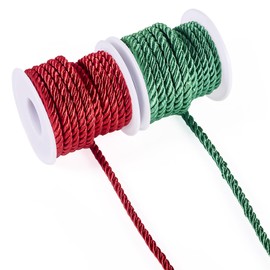 Crafans 5 mm Polyester Twisted Cords 3Ply Shinny Polyester Ropes Decorative Twine Cords Christmas Cord Sets for Hanging Decoration Curtains Tieback Bag Drawstrings
