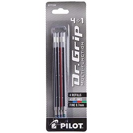 Pilot - Recambios de tinta de bolígrafo multifunción Dr. Grip 4+1, punta fina, paquete de 4, uno de cada color negro/rojo/azul/verde (77154)