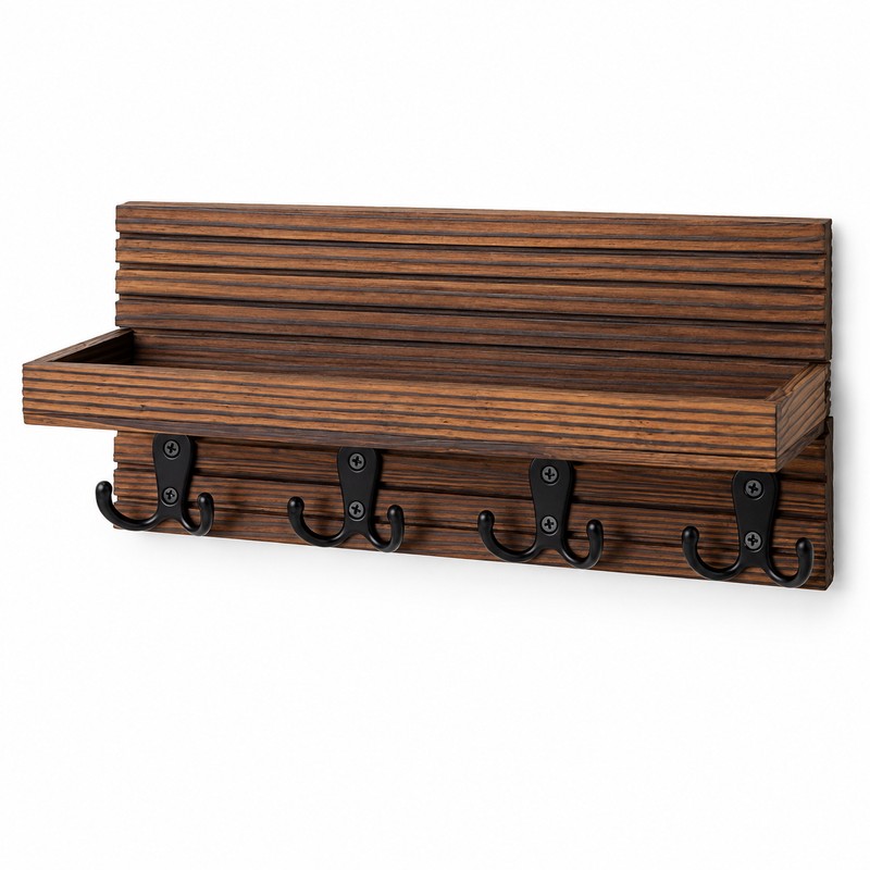 Wall Mounted Wooden Key Holder for Entryway Organization – Rustic