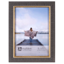 Malden International Designs 5x7 Rustic Charcoal Gray Picture Frame With Gold Accent