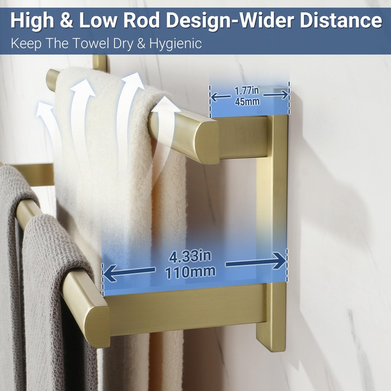SAYAYO Double Towel Bar for Bathroom, 24 Inch Brushed Gold