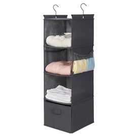 MAX Houser 4-Shelf Hanging Closet Organizer,Space Saver,Cloth Hanging Shelves with 2 Side Pockets,Foldable