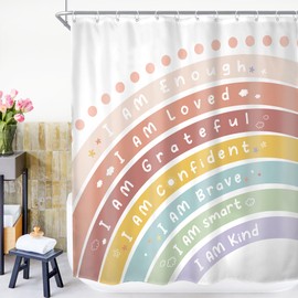 MESHELLY Boho Rainbow Kids Shower Curtain 72Wx72H Funny Cute Inspirational Motivational Quotes Bathroom Curtain for Baby Boys Girls Bath Curtain Cloth Fabric Bathroom Accessories Decor with 12 Hooks