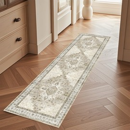 YAMEIJING Vintage Boho Runner Rug for Hallways: 2.5x10 Non-Slip Washable Faux Cashmere Low-Pile Runner Rugs for Kitchen Bedroom Yellow