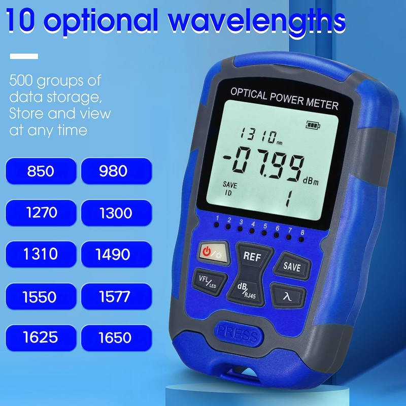 Portable Optical Power Meter A-M70 Fiber Optic Tester 10-Wavelength with