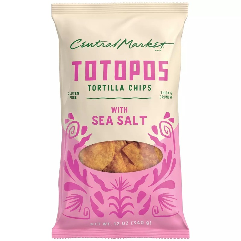 Central Market Totopos Tortilla Chips - White Corn & Sea
