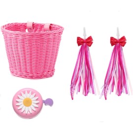 Alreczio Kids Bike Basket Set,Girl Bike Basket Handwoven,Bike Baskets for Kids,Install Detachable,Fits Most Bikes,Stationary Bike, Ebike, Road Bike ﻿