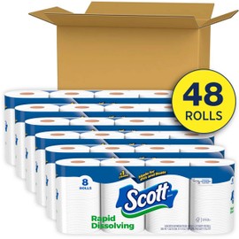 Scott Rapid-Dissolving Toilet Paper, 48 Double Rolls (6 Packs of 8) = 96 Regular Rolls, 231 Sheets Per Rolls