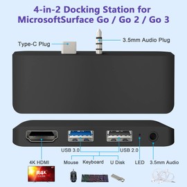 USB Hub Docking Station For Surface Go 4/Surface Go 3/Surface Go 2/Surface Go, 4 in 2 USB Hub with HDMI Support 4K@30Hz, USB 3.0 & USB 2.0 Port, 3.5mm Audio/Headphone Jack Combo Adapter