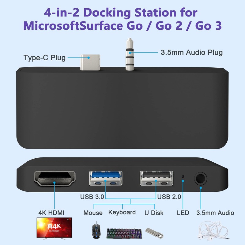 USB Hub Docking Station For Surface Go 4/Surface Go 3/Surface