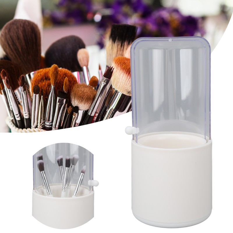 Makeup Brush Holder White with Pearl Filling Rotating 180 Degree