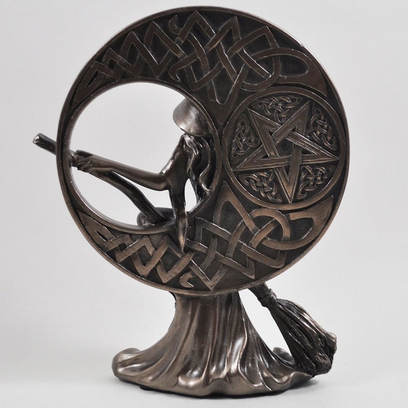Fiesta Studios Witch with Celtic Moon, Bronze Ornament. H17cm
