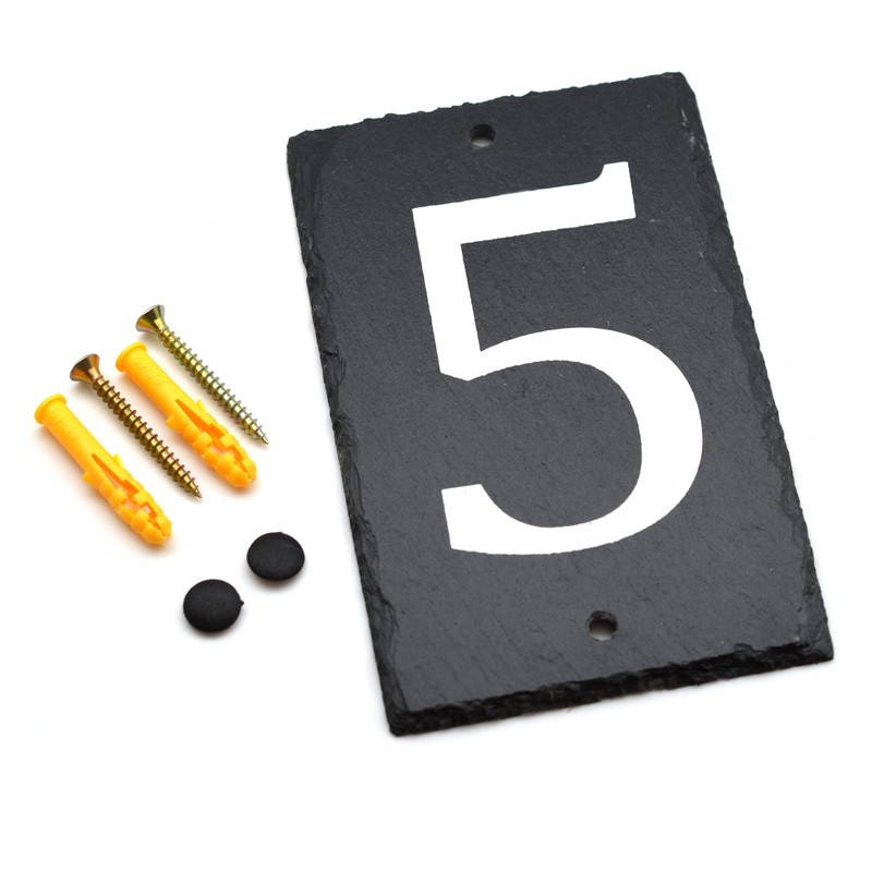 Number 5-14.5 x 9cm Natural Solid Slate House Number Plaque