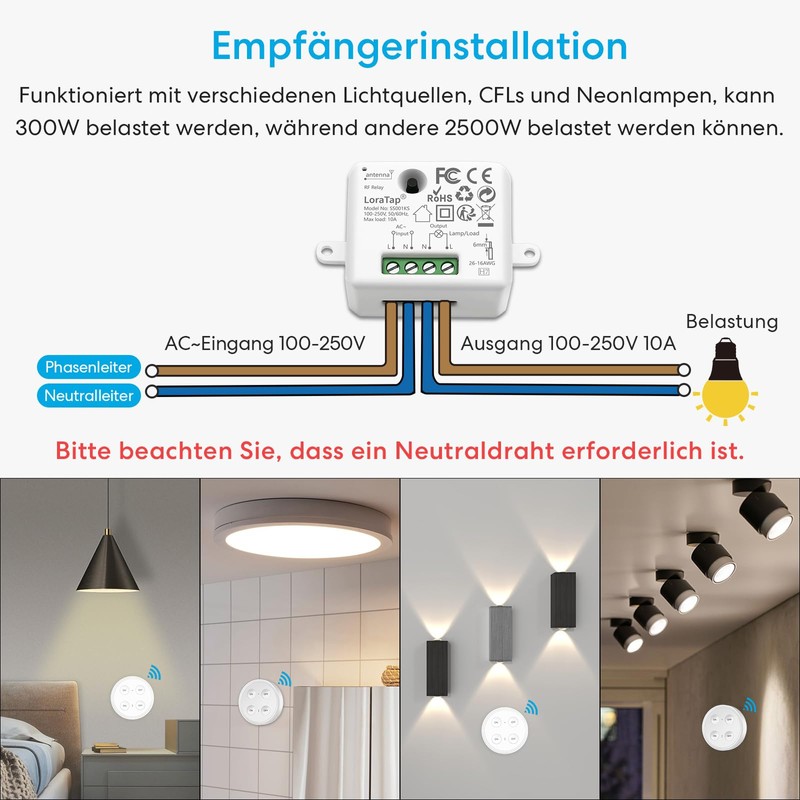 Light Switch Radio Switch Set with 4 Button Remote Control