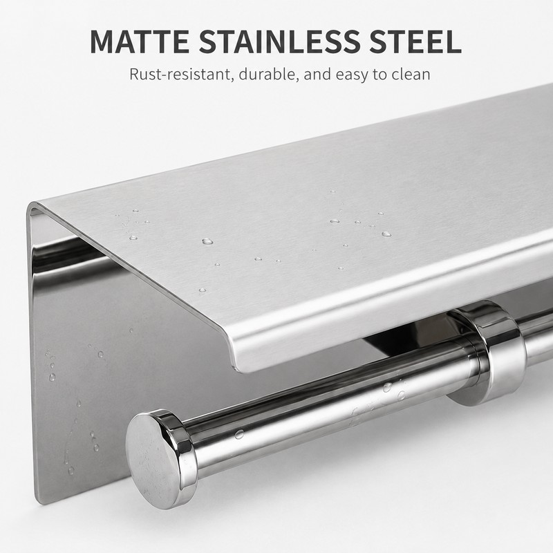Dual Roll Toilet Paper Holder with Shelf – Stainless Steel