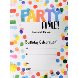 YLAB Kids Birthday Invites & Envelopes - 20 Birthday Party Invitations - (PARTY TIME!)