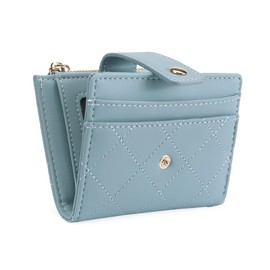 GOIACII Wallet for Women Small Credit Card Holder with Zipper Coin Pocket Vegan Leather Blue