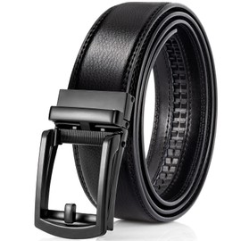 Alphyly Black Leather Ratchet Belts for Men, Mens Belt for Business Boss Dressing, Length110 cm