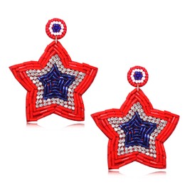 FAERLIIRY American Flag Earrings 4th of July Beaded Earrings for Women Red White Blue Star Patriotic Dangle Drop Earrings for Independence Day Jewelry