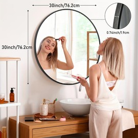 Modern Circle Mirror - Aluminum Alloy Sleek Round Frame - Perfect For Bedroom, Bathroom - Three Sizes Options In Black, Gold Portable Bars - Color: Black, Size: 20in