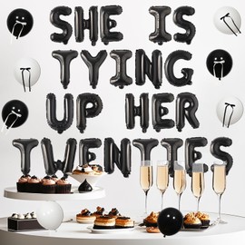 She's Tying Up Her Twenties Balloons Banner, Black Bow Theme Tying up 20s Foil Balloons Coquette 30th Birthday Decorations Cheers to 30 Years Party Decor for Death to My Twenties Party