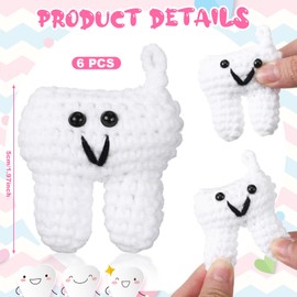 Halloscume 6 Pcs Knitted Tooth Keychain Christmas Dental Assitant Gifts for Dentist Dental Hygiene Gifts Bulk First Fairy Tooth Party Decoration Favors Thank You Dental Assistant Gifts