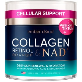 Collagen NAD+ Cream for Face Retinol Hyaluronic Acid Niacinamide for All Skin Types - Anti-Aging Face Moisturizer with Airless Pump - Day & Night Cream for Wrinkles - Made in USA 1.7 Oz