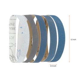 sourcing map 30pcs 0.5 x 12" Sanding Belts 6pcs Each of 120/240/600/1000/2500 Grit Zirconia Oxide Flush Joint Belt Sander Paper for Metal Woodworking Automotive Repair