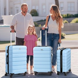 AnyZip Luggage Sets 3 Piece PC ABS Hardshell Lightweight Suitcases for Travelling with 4 Universal Wheels TSA Lock Carry on luggage Baby Blue