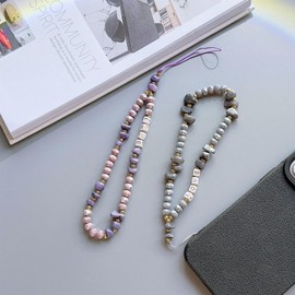 XPHZZL 2PCS Beaded Phone Charm,Cute Aesthetic LOVE and Lucky Crystal Marble Beaded,Elegant simple stylish Anti Lost Phone Chain Strap for Women Girls