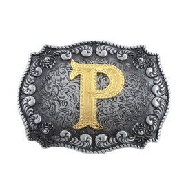 KDG Initial Belt Buckle Western Cowboy Handmade Metal Belt Buckle Small for Men Women (P)
