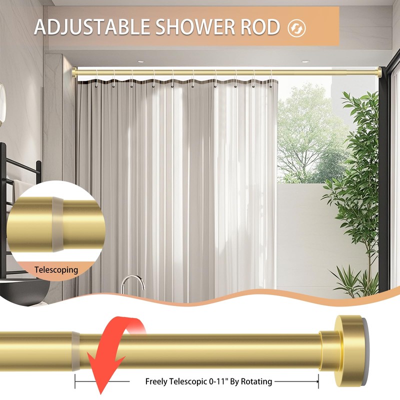 Emlaoe Gold Shower Curtain Rod 34-96 Inches(2.8-8ft) Never Rust Adjustable