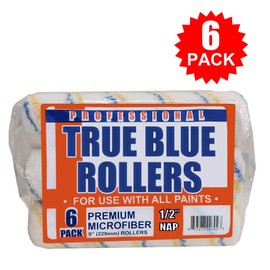 True Blue Professional 9" Paint Roller Covers, Best for All Types of Paint (6, 1/2" Nap)