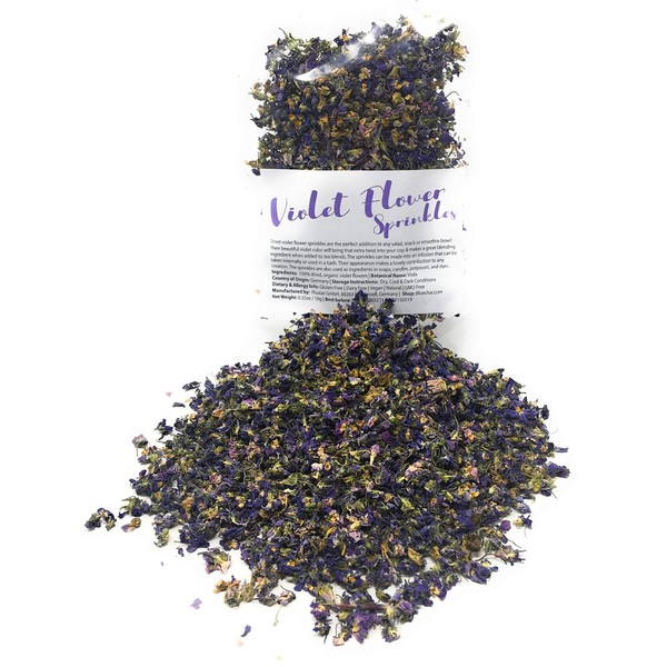 Dried Violets - Natural Violet Flower Sprinkles from Germany (Viola Odorata) - Perfect addition to any salad, snack or smoothie bowl | Net Weight: 0.35oz / 10g | Whole Viola Flowers