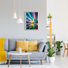 GDYEEH Aurora Borealis Diamond Painting Adults, 5D Reflection Diamond Painting Pictures Beginners, DIY Round Full Drill Diamond Painting Embroidery Cross Stitch Gifts Home Wall Decor 30 x 40 cm